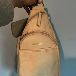 Haute Hippie Essential Sling Crossbody Cream Colored w/Woven Colorful Strap NWT